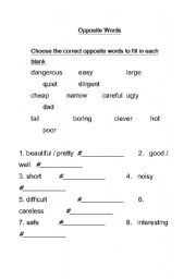 English Worksheet: Opposite words