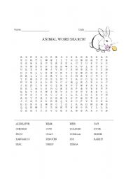 English worksheet: Animal Word Search!