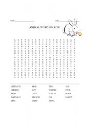 English Worksheet: Animal Word Search!