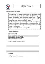 English Worksheet: routines reading and complete