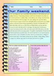English Worksheet: Our family weekend. Reading.
