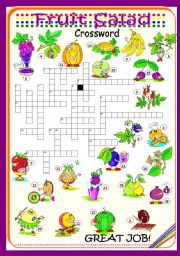 English Worksheet: Fruit Salad - Crossowrd