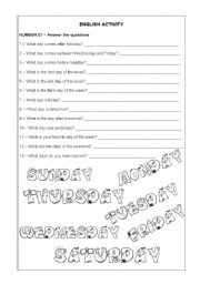 English Worksheet: days of the week