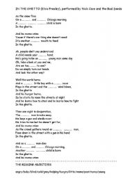 English worksheet: In The Ghetto by Elvis (or Nick Cave)