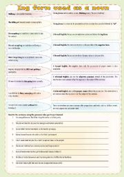 ING form used as a noun (grammar guide, examples and exercises) ***fully editable