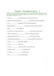 English worksheet: Verb Vocabulary 1