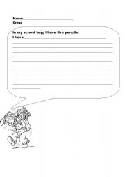 English worksheet: items in a schoolbag