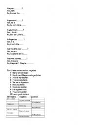 English worksheet: verb to be