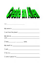 English Worksheet: create an alien