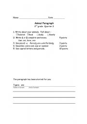 English Worksheet: Animal report assessment rubric