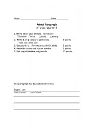 English Worksheet: Animal report assessment rubric