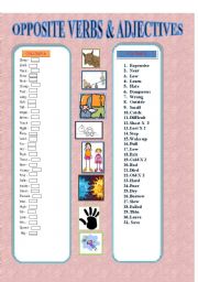 English Worksheet: OPPOSITE VERBS/ ADJECTIVES WORKSHEET