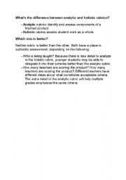 English Worksheet: analytic vs holistic rubrics