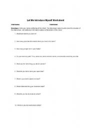 English Worksheet: Student Interview Worksheet First Day of School Introduction Activities