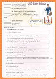 English Worksheet: At the bank - dialogue with 2 tasks ***fully editable