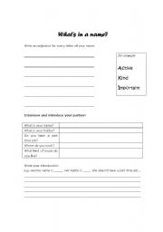 English Worksheet: Whats in a name?