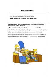 English worksheet: Simpsons FOR and SINCE worksheet