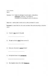 English Worksheet: Synonyms and Antonyms