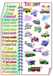 English Worksheet: Transport 2-Matching activity **fully editable