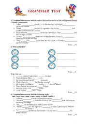 English Worksheet: Grammar test - revision or placement