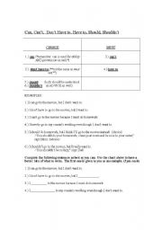 English Worksheet: Can vs. Should vs. Have to