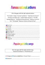 English worksheet: famous national anthems