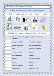 English Worksheet: Instructions in class / classroom English