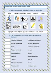 Instructions in class / classroom English