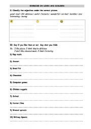 English worksheet: exercise on likes and dislikes