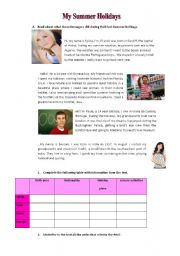 English Worksheet: Back to School : My Last Summer Holidays