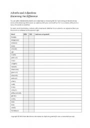 English Worksheet: Adverbs and Adjectives - Discerning the Difference