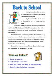 English Worksheet: back to school