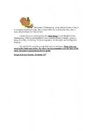 English Worksheet: Thanksgiving