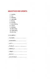English worksheet: Adjectives for SPORTS