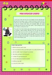 English Worksheet: WHO INVENTED CRISPS?