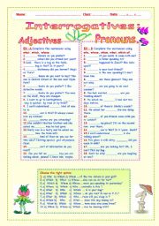 English Worksheet: INTERROGATIVES :  ADJECTIVES  AND  PRONOUNS.