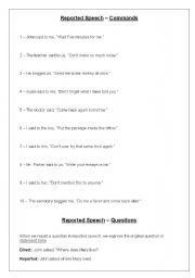 English Worksheet: Reported Speech - Commands and Questions