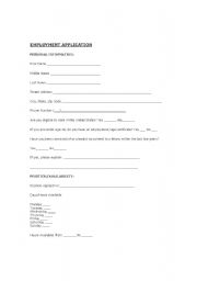 English Worksheet: Simple Employment Application