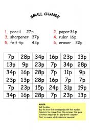 English Worksheet: Small change board game