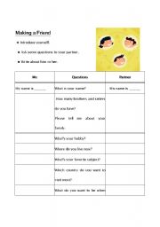 English Worksheet: MAKING A FRIEND