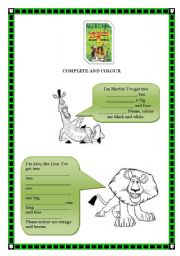 English Worksheet: madagascar 2 colouring and body parts