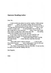 English Worksheet: Summer Reading Letter