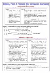 English Worksheet: Present, Past & Future (for advanced learners) - 9 tenses contrasted + keys included ((4 pages)) ***fully editable