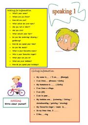 English Worksheet: conversation questions for elementary students(speak about yourself)