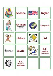 English Worksheet: School Subjects Memory
