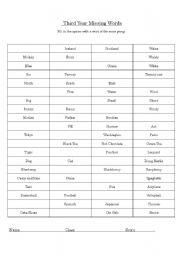 English worksheet: missing words JHS 3 level