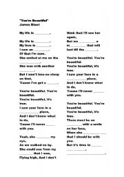 English worksheet: gap filling lyric - Youre beautiful