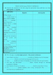 English worksheet: worksheet about present simple versus present continuous