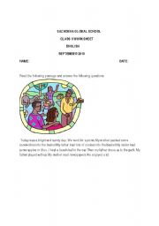 English worksheet: comprehension passage