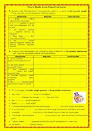 worksheet about present simple and present continuous